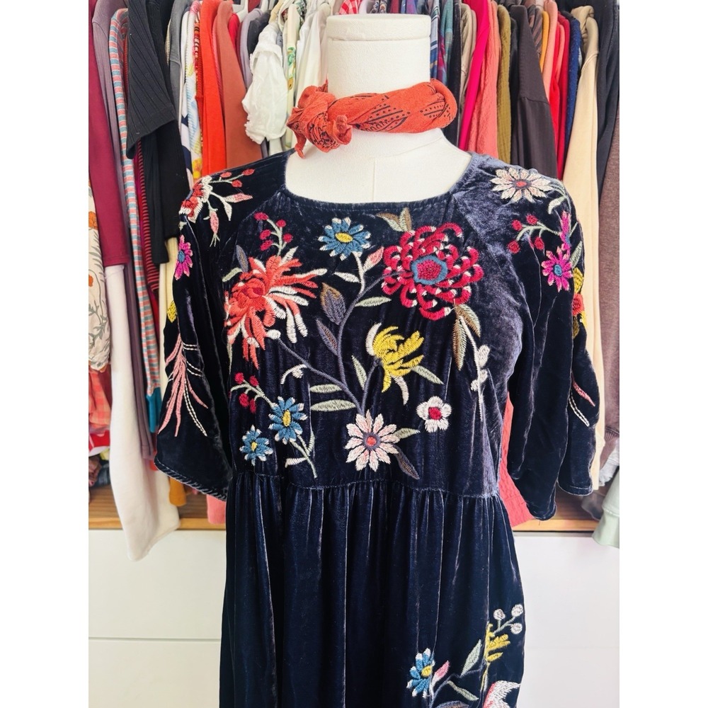 JOHNNY WAS Tiarei Velvet Raglan Tiered Dress Sz Xxs $445 - Picture 3 of 5